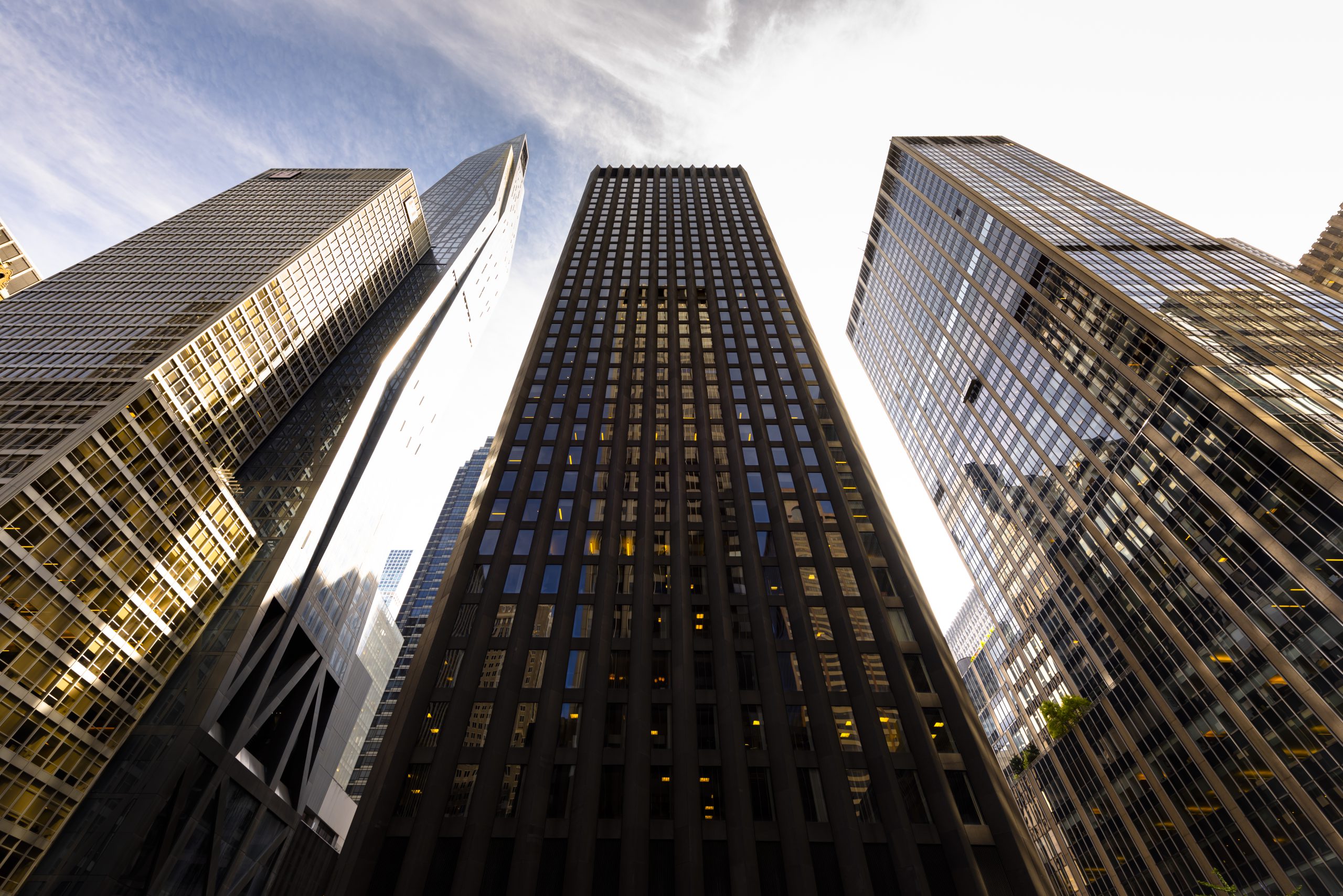 View of New York downtown, USA. Skyscrapers facades made in modern style